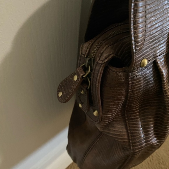BARBARA MILANO Brown Large Lizard Embossed Leather Shoulder HandbagMade in Italy - Picture 7 of 15